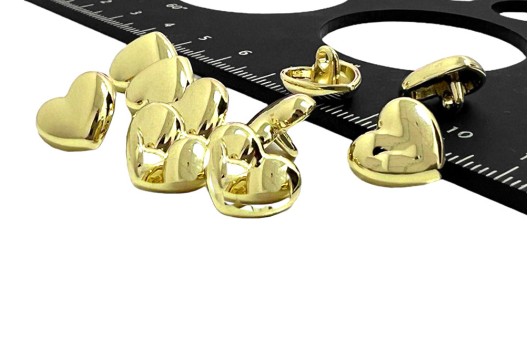 Пуговица металлическая на ножке MP36, Сердечко глянцевое золото, 12 мм