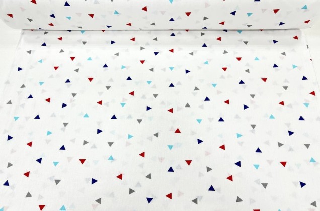 Ранфорс (поплин LUX) 240 см, Разноцветные треугольники, красный-серый-голубой, арт. 8