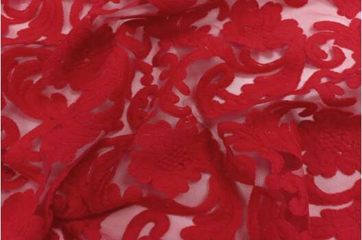 Кружевное полотно Цветы, красное, 120 см (ОСТАТОК)
