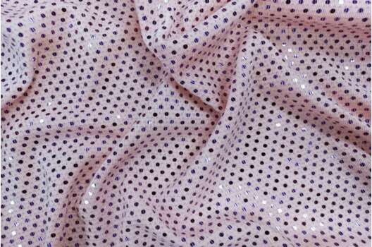 Трикотаж c люрексом, блестящие полоски из кружочков, розовый цвет