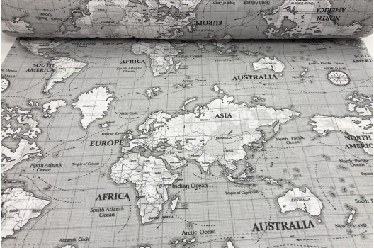Муслин двухслойный 160 см, Карта мира на сером