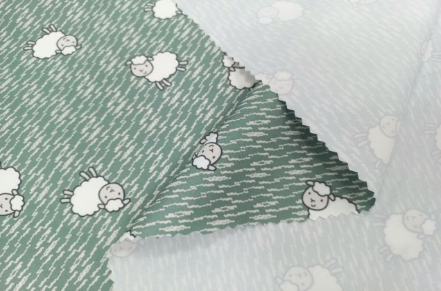Курточная ткань FITSYSTEM STYLE, Овечки на туманно-зеленом 2