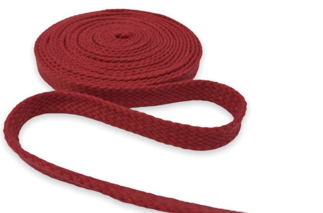 Шнур плоский х/б турецкое плетение, красный (012), 12 мм 2