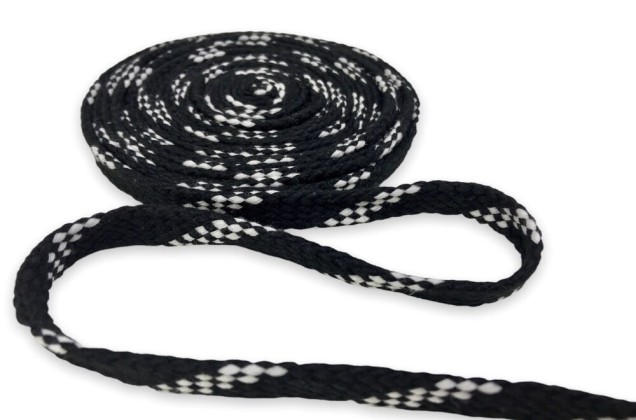 Шнур плоский х/б турецкое плетение, черно-белый (032/  001), 12 мм 2