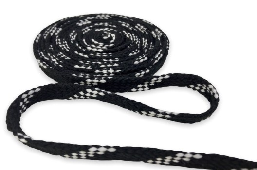 Шнур плоский х/б турецкое плетение, черно-белый (032/  001), 12 мм