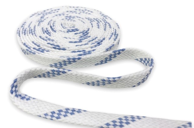 Шнур плоский х/б турецкое плетение, бело-голубой (001 / 020), 12 мм 2