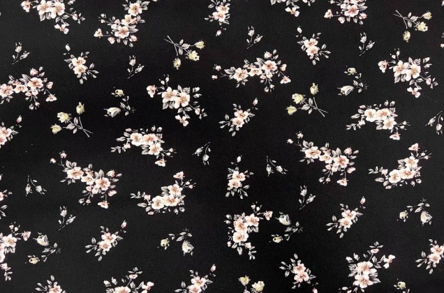 Штапель твил, Яблоневые цветы на черном фоне (УЦЕНКА) 2