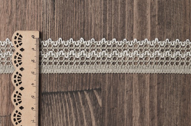 Кружево вязаное, 30 мм, лен с белым 1
