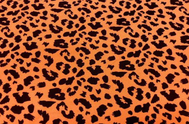 Штапель твил, Леопард на оранжевом фоне 1