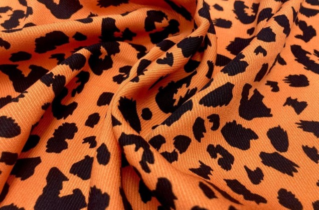 Штапель твил, Леопард на оранжевом фоне
