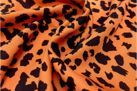 Штапель твил, Леопард на оранжевом фоне