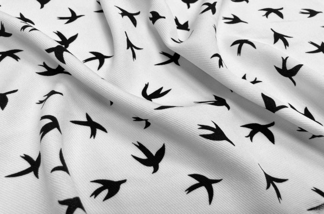 Штапель твил, Черные птички на белом фоне 1