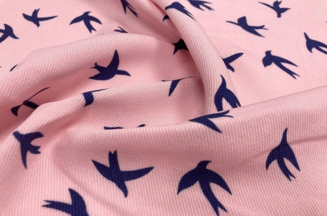 Штапель твил, Синие птички на розовом фоне
