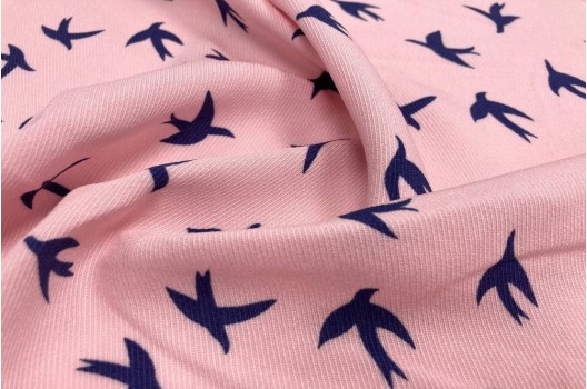 Штапель твил, Синие птички на розовом фоне