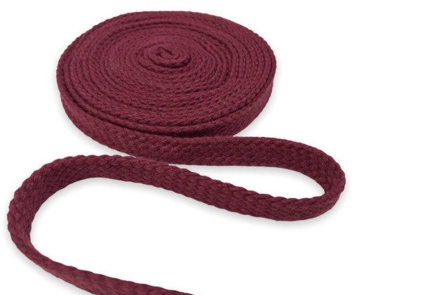 Шнур плоский х/б турецкое плетение, сочный бордовый (013), 12 мм