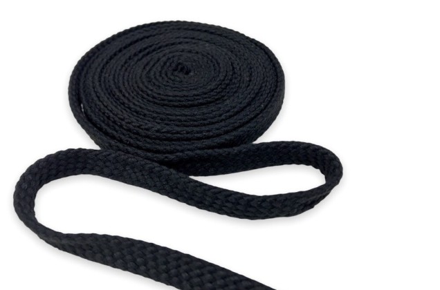 Шнур плоский х/б турецкое плетение, черный (032), 12 мм