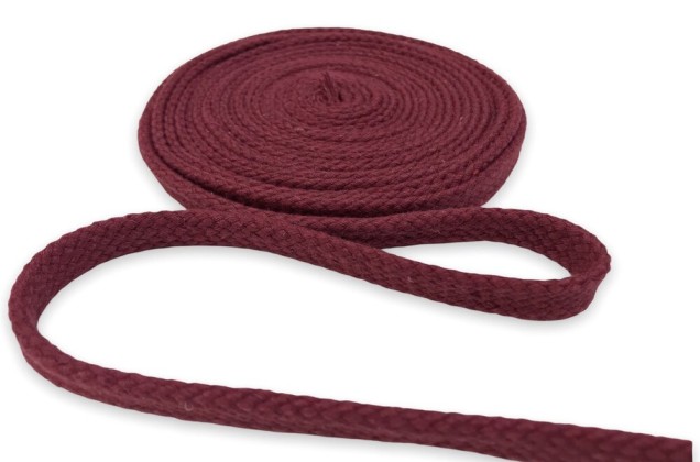 Шнур плоский х/б турецкое плетение, бордовый (014), 12 мм