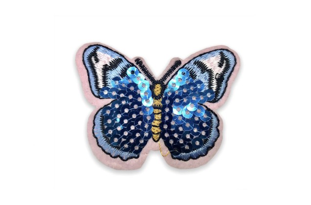Термоаппликация Бабочка в пайетки, голубая, 6.5х4.5 см