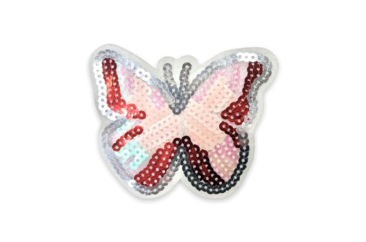 Термоаппликация Бабочка в пайетки, розовая, 9.5х7.5 см