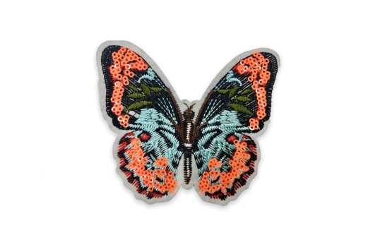 Термоаппликация Бабочка в пайетки, оранжевая, 9.5х9 см