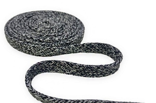 Шнур плоский х/б классическое плетение, меланж черно-серый, 12 мм