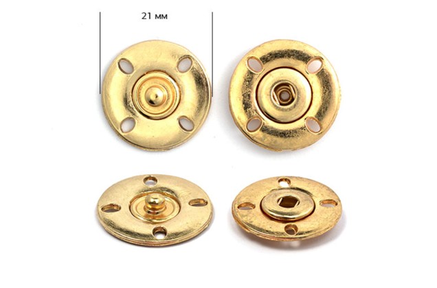 Кнопка пришивная, 21 мм, золотая, сталь