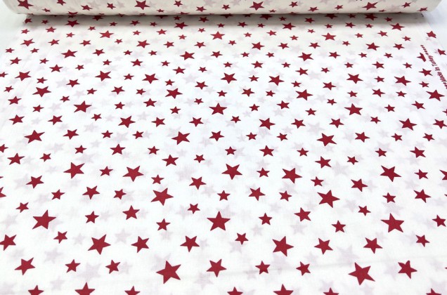 Ранфорс (поплин LUX) 240 см, Красные звездочки на белом