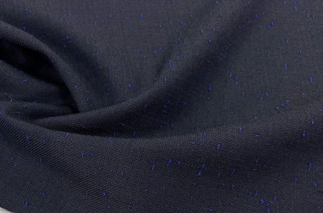 Костюмная шерсть, темно-синяя, синие брызги, Италия (ОСТАТОК)