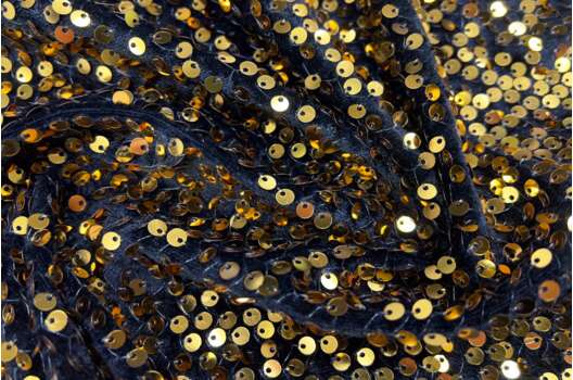 Бархат стрейч с пайетками, золото на черном