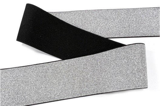 Резинка металлик Глиттер, 50 мм, черный-серебро