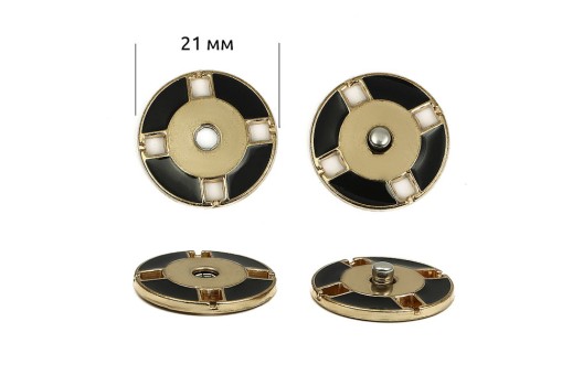 Кнопка пришивная декоративная 21 мм, металл, золото/черный (0301)
