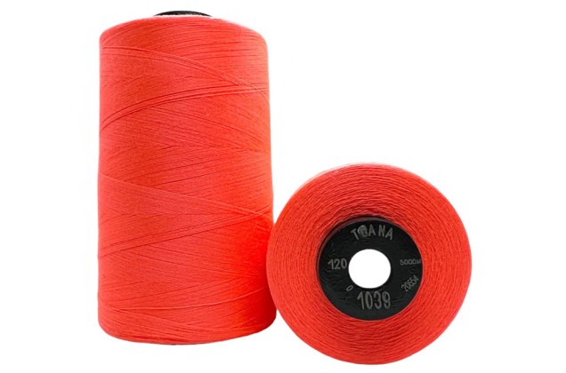 Нитки швейные универсальные Tuana №120 (5000 м) цвет 1039 оранжевый неон