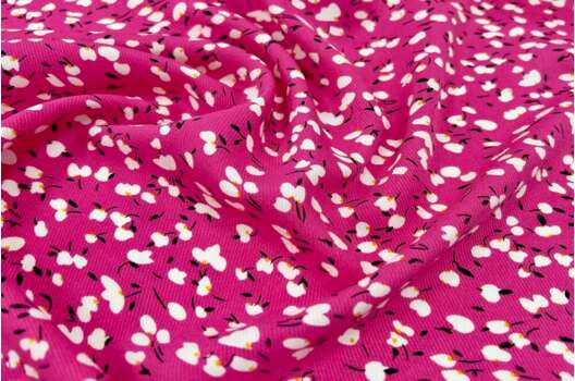 Штапель твил, Беленькие цветочки на ярко-малиновом фоне