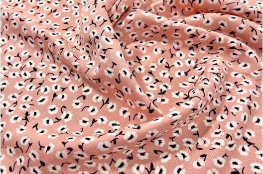 Штапель твил, Белые цветочки с черными стебельками на персиково-розовом