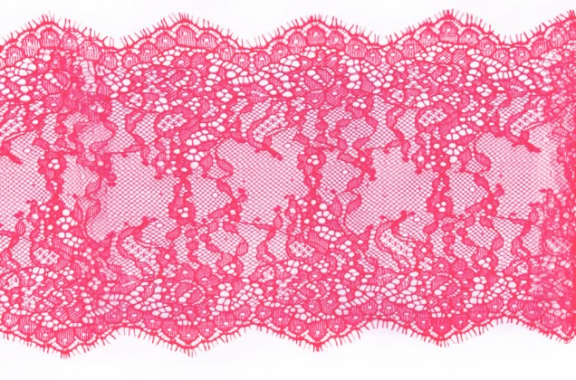 Кружево Шантильи с ресничками, неэластичное, 17 мм, ярко-розовое 1