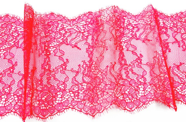 Кружево Шантильи с ресничками, неэластичное, 17 мм, ярко-розовое 2