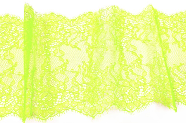 Кружево Шантильи с ресничками, неэластичное, 17 мм, зелено-желтый неон 2