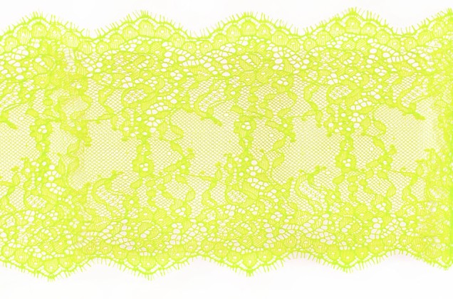 Кружево Шантильи с ресничками, неэластичное, 17 мм, зелено-желтый неон 1