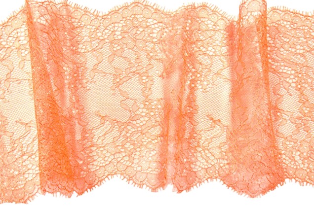 Кружево Шантильи с ресничками, неэластичное, 17 мм, оранжево-розовое 2