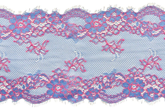 Кружево эластичное с ресничками, 17 см, голубое с розовым кордом 2