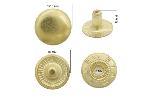 Кнопка сталь New Star N54 (S-образная) 12.5 мм, золото