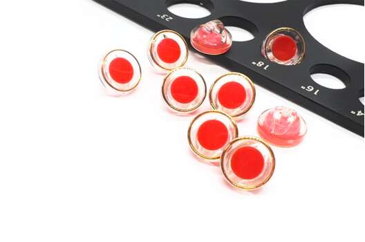 Пуговица пластиковая на ножке B304, красная с золотым ободком, 11 мм