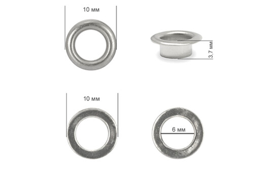 Люверсы для одежды N4 (6 мм), никель, 10 шт.
