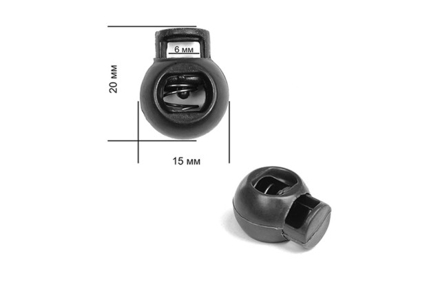 Фиксатор для шнура, пластмассовый, шар, матовый черный, 20х15 мм 1