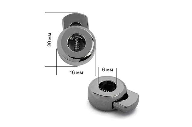Фиксатор для шнура, металлический, круг, черный никель, 15.8х20.5 мм