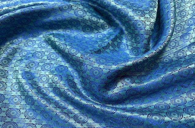 Подкладка жаккардовая с вискозой, Орнамент в цвете бирюзовый хамелеон 2