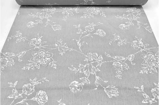 Ранфорс (поплин LUX) 240 см, Контуры белых цветов на сером