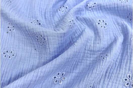 Муслин Шитье жатый 2-х слойный, голубой