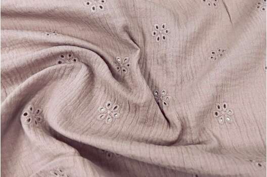 Муслин Шитье жатый 2-х слойный, крем-кофе