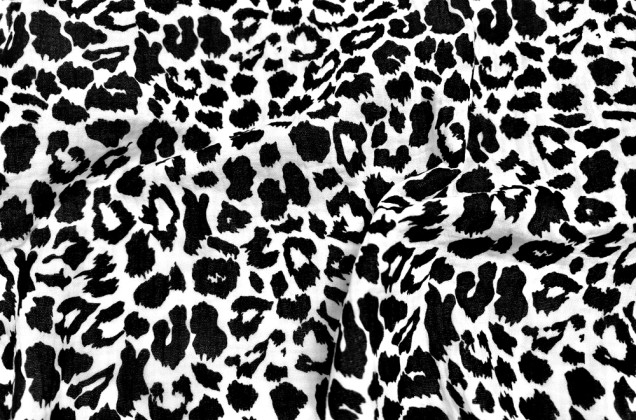 Муслин двухслойный жатый 135 см, Леопард черно-белый 1